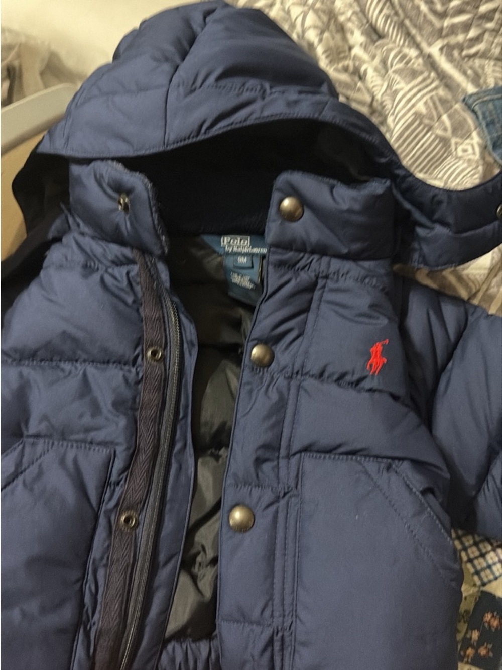 Polo by Ralph Lauren Navy Hooded Puffer with Red Logo